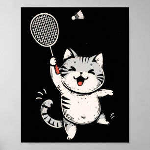 Affiche Drôle Badminton Chat Cute Kitty Joueur Badminton S