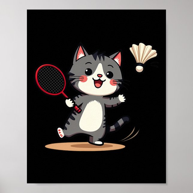 Affiche Drôle Badminton mignon Chat Racket Shutette Hommes (Devant)