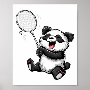 Affiche Drôle Badminton Panda Badminton Player Shuttle Rac