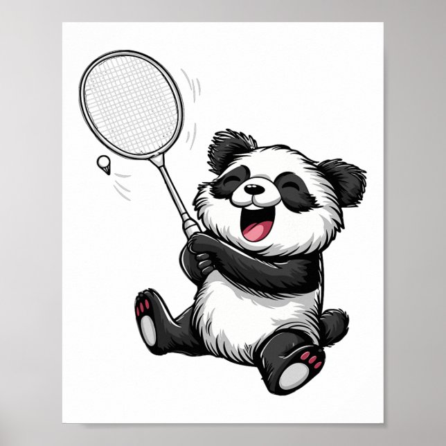 Affiche Drôle Badminton Panda Badminton Player Shuttle Rac (Devant)