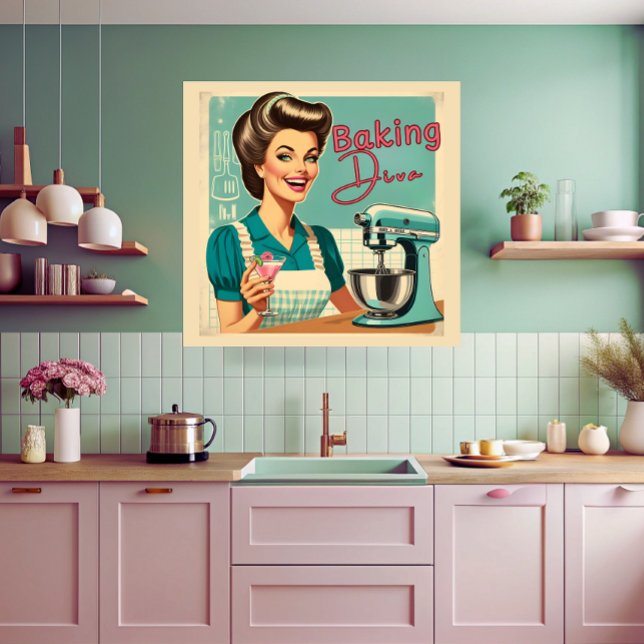 Affiche Drôle baking diva cuisine mixer les années 50 BD l (Créateur téléchargé)