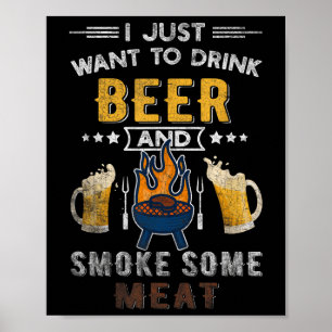 Affiche Drôle Barbecue Chef Bière fumée Viande Lover Citat