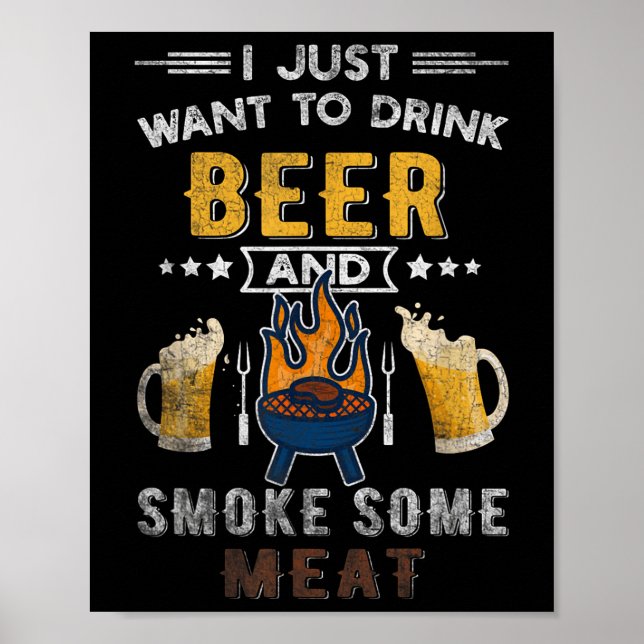 Affiche Drôle Barbecue Chef Bière fumée Viande Lover Citat (Devant)