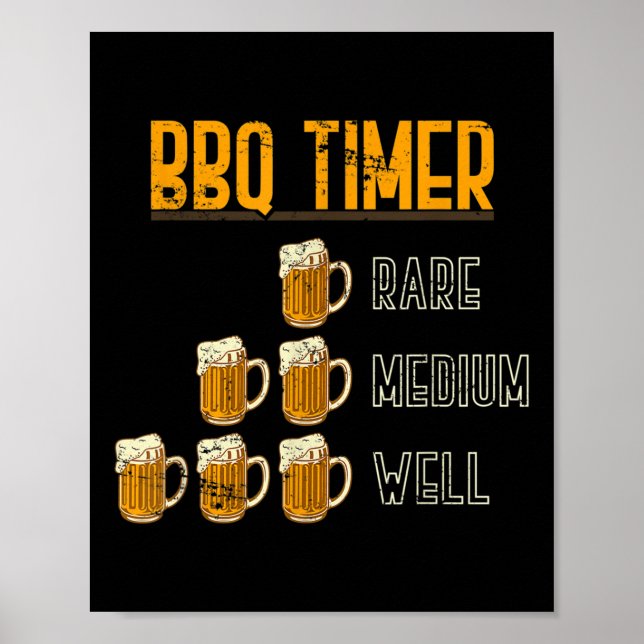 Affiche Drôle Barbecue Chef Fumer Viande Artisanat Bière C (Devant)