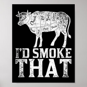 Affiche Drôle Barbecue Chef Grilling Fumé Steak Lover Cade