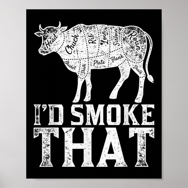 Affiche Drôle Barbecue Chef Grilling Fumé Steak Lover Cade (Devant)