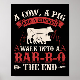 Affiche Drôle Barbecue Vache porc poulet Viande graphique