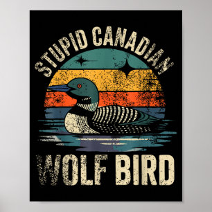 Affiche Drôle bête canadien loup oiseau fou hockey