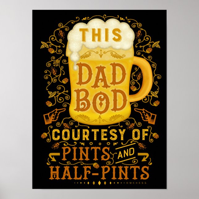 Affiche Drôle Bière Papa Bod Pères Antique Humoristique (Devant)