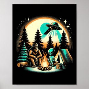 Affiche Drôle Bigfoot & Alien Ufo Camping Aventure Ext