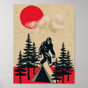 Affiche Drôle Bigfoot Anniversaire Vintage Camping Lune Fo