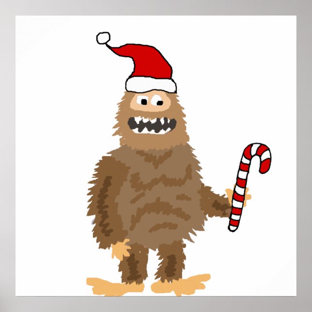 Affiche Drôle Bigfoot dans le chapeau de Noël (Devant)