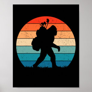 Affiche Drôle Bigfoot Golf Vintage Retro Sasquatch Jouant