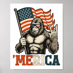 Affiche Drôle Bigfoot Merica Rock Drapeau Usa Patriotique