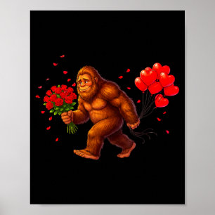 Affiche Drôle Bigfoot Saint-Valentin Cœur Sasquatch Rétro 