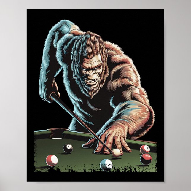 Affiche Drôle Bigfoot Sasquatch Billard Joueur de billard  (Devant)
