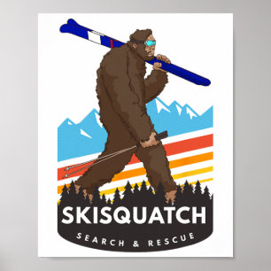Affiche Drôle Bigfoot Skiant Skisquatch Recherche Et Secou