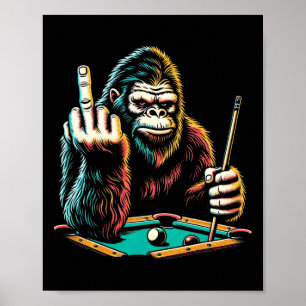 Affiche Drôle Billard Joueur Retro Bigfoot Sasquatc
