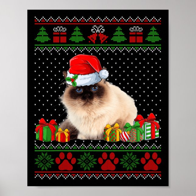 Affiche Drôle Birman Chat Santa Hat Vilain Chandail de Noë (Devant)