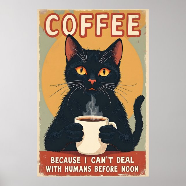 Affiche Drôle Black Cat Coffee Art (Devant)