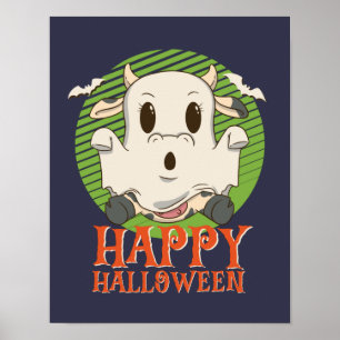 Affiche Drôle Boo Ghost Baby Cow Moo Happy Halloween