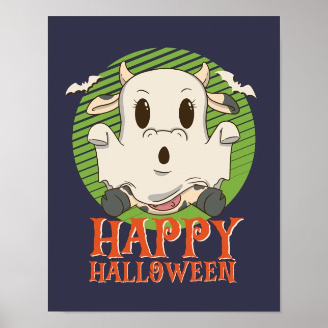 Affiche Drôle Boo Ghost Baby Cow Moo Happy Halloween (Devant)