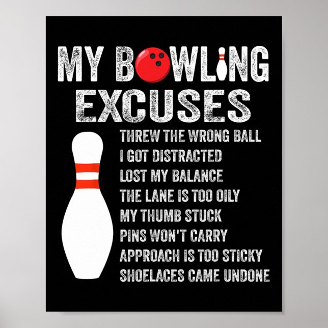 Affiche Drôle Bowling Excuses Drôle Bowling Pin Bowling Cl (Devant)