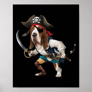 Affiche Drôle Bysset Hound Pirate Halloween Hommes Femmes 