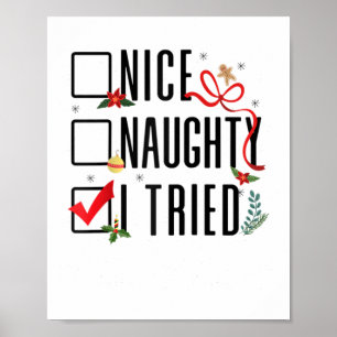 Affiche Drôle Cadeaux de Noël Père Noël Liste Nice Naughty