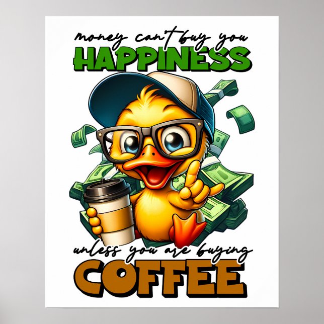 Affiche Drôle Canard Portant Des Lunettes Coffee Citation  (Devant)