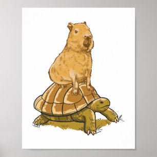 Affiche Drôle Capybara Animal Turtle Cute Capybara