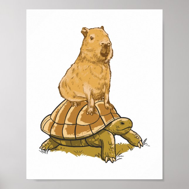 Affiche Drôle Capybara Animal Turtle Cute Capybara (Devant)