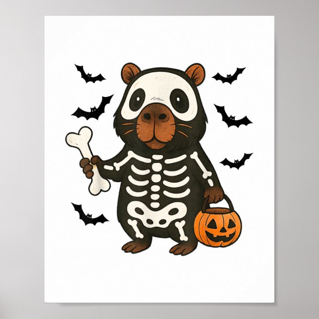 Affiche Drôle Capybara Skeleton Citrouille Costume d'Hallo (Devant)