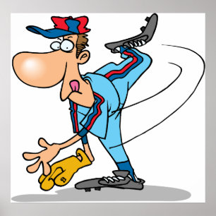 Affiche Drôle Caricature de baseball lanceur d'une balle r