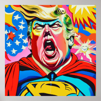 Affiche Drôle Caricature Superhero Donald Trump Portrait