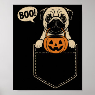 Affiche Drôle Carlin Halloween mignon Carlin Poche de chie
