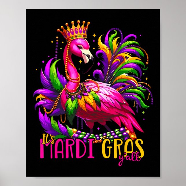 Affiche Drôle Carnaval Idée cadeau Flamant rose Mardi Gras (Devant)