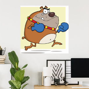 Affiche Drôle Cartoon Bulldog Boxer Chien