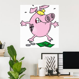 Affiche Drôle Cartoon Piggy Bank Perdre de l'argent