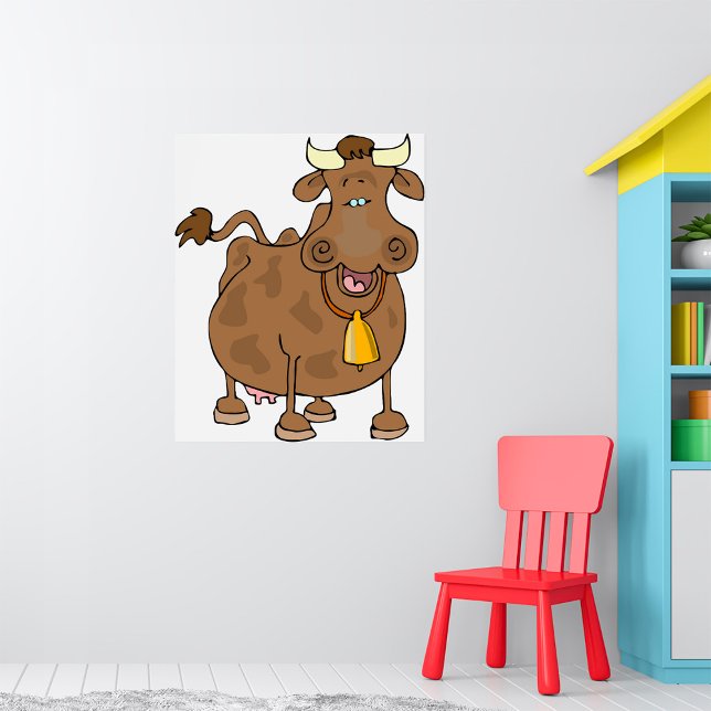 Affiche Drôle Cartoon Vache Brown avec Bell Animal de ferm (Créateur téléchargé)