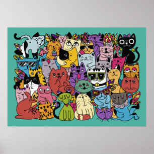 Affiche Drôle Cats Illustration Couleur personnalisée
