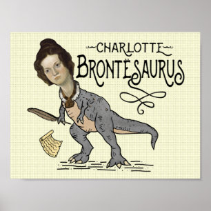 Affiche Drôle Charlotte Bronte Saurus Dinosaur Lecteur de