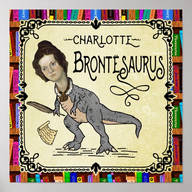 Affiche Drôle Charlotte Bronte Saurus Dinosaur Lecteur de  (Devant)