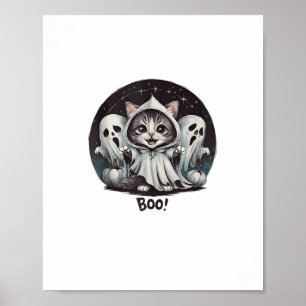 Affiche Drôle chat Fantôme Boo Halloween Animal Fantôme Ki