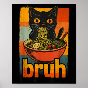 Affiche Drôle Chat Manger Japonais Ramen Noodles Hommes Fe