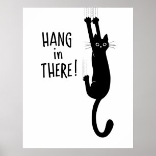 Affiche Drôle Chat Noir Accroché - Accrochez-vous là !
