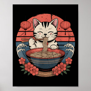 Affiche Drôle Chat Noodle Graphic Tee Japonais Kawaii Anim