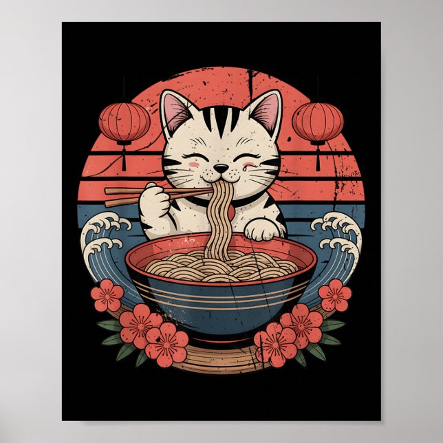 Affiche Drôle Chat Noodle Graphic Tee Japonais Kawaii Anim (Devant)