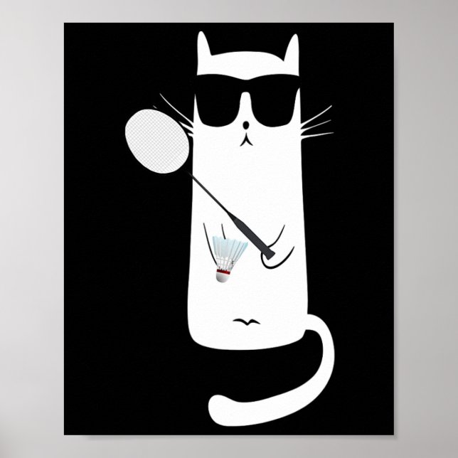 Affiche Drôle Chat Portant Des Sungles Jouant Dminton (Devant)