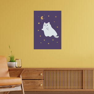 Affiche Drôle chats de dessin animé avec balais, citrouill